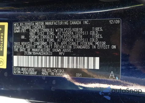 2010 Lexus Rx 350 z USA, uszkodzony, nr VIN 2T2BK1BA4AC040633